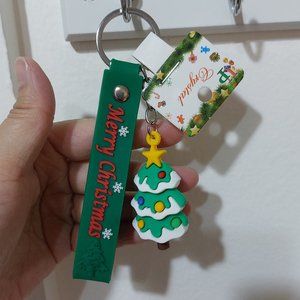 Merry Christmas Green Christmas Tree Keychain Keyring